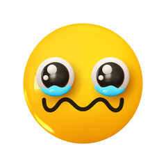 Wall Mural - emoji face holding back tears. emotion 3d cartoon icon. yellow round emoticon. vector illustration