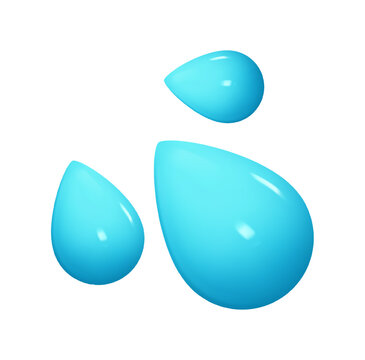 Emoji Blue three drops of water tears. Emotion 3d cartoon icon. liquid emoticon. Vector illustration