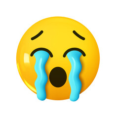 Wall Mural - loudly crying face emoji. emotion 3d cartoon icon. yellow round emoticon. vector illustration