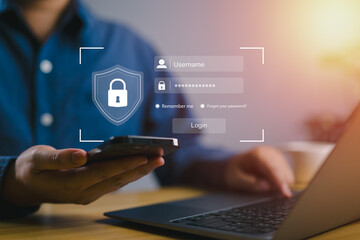 Fototapete - Concept of cyber security, information security and encryption, secure access to user's personal information, secure Internet access, cybersecurity.