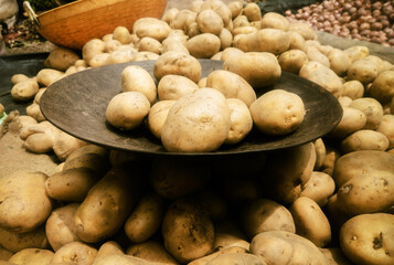 Poster - Potatoes on display at a farmers market, India.