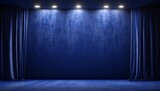 Fototapeta  - Blue stage with blue velvet curtains background 