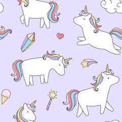 Poster - Unicorns seamless pattern. background, cartoon style illustrations, fantasy horses, cute rainbow illustrations