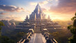 an ancient temple complex reimagined in a future set