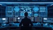 Professionals work in a high-tech security operations center, vigilantly monitoring and responding to real-time cybersecurity threats on multiple screens.
