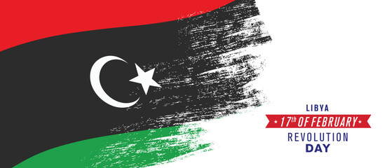 Poster - Libya happy Revolution day greeting card, banner vector illustration