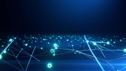 Wall Mural - abstract plexus futuristic technology background, glowing dots and particles moving on blue backgrou