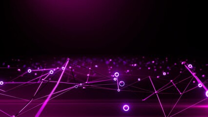Wall Mural - abstract plexus futuristic background, glowing dots and particles moving on purple background, 4k an