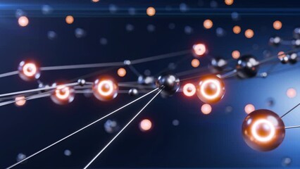 Wall Mural - abstract close-up plexus futuristic technology background, glowing dots and particles moving on blue