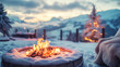 Erholung im Winterurlaub am Feuer
