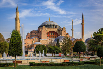 Wall Mural - Iconic Hagia Sophia Grand Mosque in a former Byzantine church, major cultural and historic site, one of the world s great monuments, Istanbul, Turkey