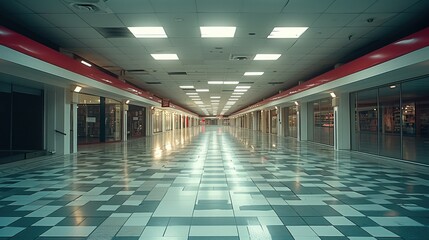 Aufkleber - Liminal space at public store, empty, frightening. Generative AI.