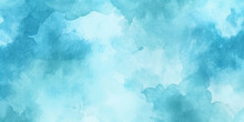  Blue Turquoise Teal Mint Cyan White Abstract Watercolor. Colorful Art Background. Light Pastel. Brush Splash Daub Stain Grunge. Like A Dramatic Sky With Clouds. Or Snow Storm Cold Wind Frost Winter.