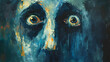 Dark and Eerie Blue Painting with Scary Face