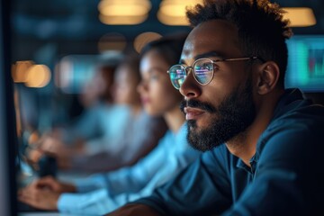Aufkleber - A close-up of a software engineer collaborating with a diverse team, Showcasing the interdisciplinary nature of IT projects. Generative AI.
