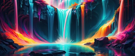 Wall Mural - Colorful waterfall in fantasy. Fairytale. Paradise
