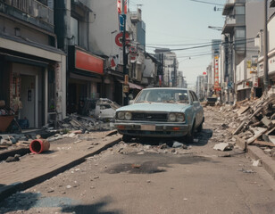 Naklejka na meble Ai illustration of an Asian town after an Earthquake