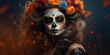 © Aoun - Manga anime smiling beauty hot girl day for dead sugar skull, Woman sugar skull fashion make up the day of the dead
