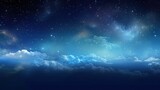 Fototapeta Kosmos - Abstract Dreamy Background Wallpaper Template of Nebula Sparkling Stars Stardust Galaxy Space Universe Astro Cosmos Milky Way Panorama Night Sky Fantasy Colorful Blue Tone 16:9