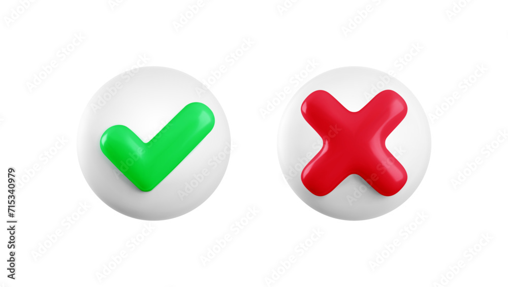 Vector 3d checkmarks icon set. Round glossy yes tick and no cross ...