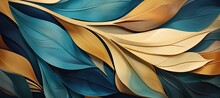 Dark Turquoise And Light Gold Abstract Leaves Wallpaper Design