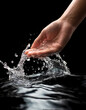 hand on water isolated in black