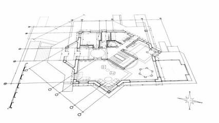 Wall Mural - Architecture design: blueprint plan - vector illustration of a plan modern residential building / technology, industry, business concept illustration: real estate, building, construction, architecture