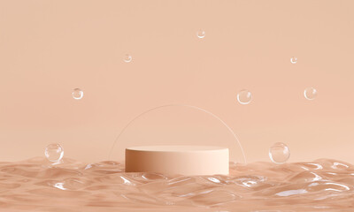 Wall Mural - Podium on the water for product presentation. Natural beauty pedestal, relaxation and health, 3d illustration