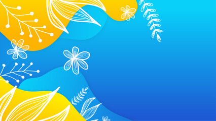 Wall Mural - White yellow and blue vector illustration tropical summer design background. Vector realistic summer background with vegetation