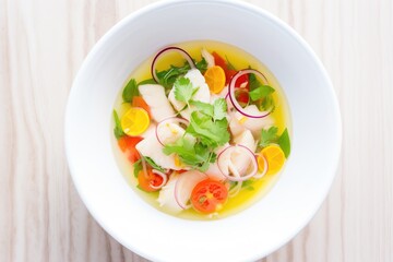 Sticker - overhead view of traditional fish ceviche in a white bowl