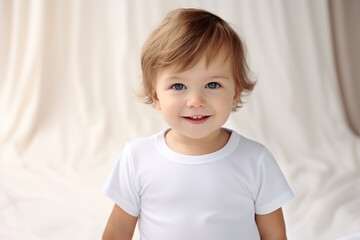 Poster - Portrait of a cute little boy in a white t-shirt.