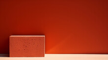 Minimalistic Background With Red Wall And Pedestal