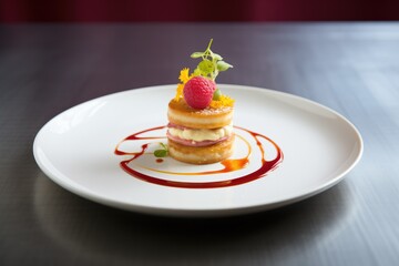 Canvas Print - raspberry cheesecake with drizzled raspberry sauce on top