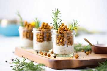 Canvas Print - side view of layered roasted chickpeas in glass cups