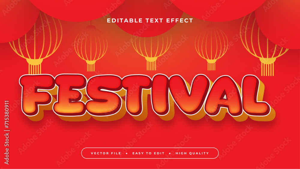 Red and yellow festival 3d editable text effect - font style. Colorful ...