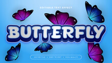 Blue White And Purple Violet Butterfly 3d Editable Text Effect - Font Style. Colorful Text Style Effect
