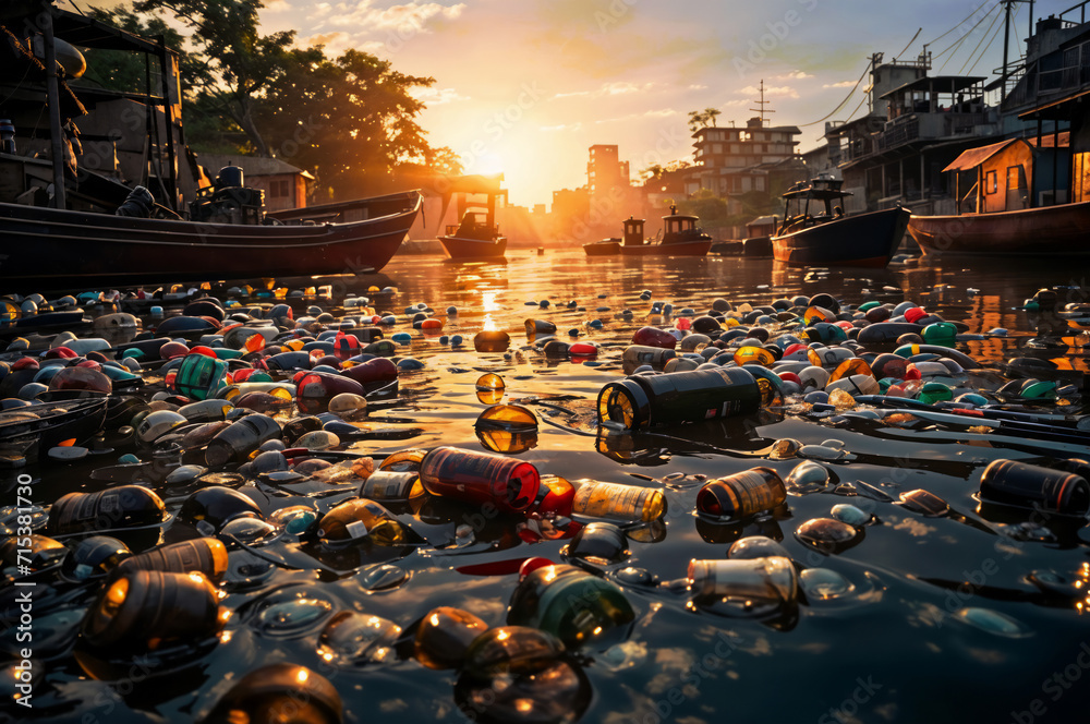 the-image-shows-a-rivers-surface-filled-with-is-heavily-polluted-with-a