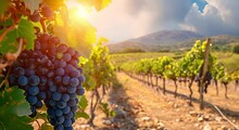 Fresh Grapes Ripening In Traditional Vineyard