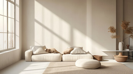 Wall Mural - Home mock up, modern beige room interior, Scandinavian style. Generative Ai