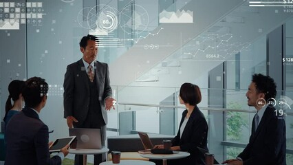 Poster - 会議するビジネスパーソンのグループと統計データ