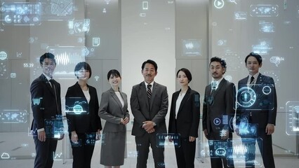 Poster - オフィスに立つビジネスパーソンのグループとデジタルテクノロジー