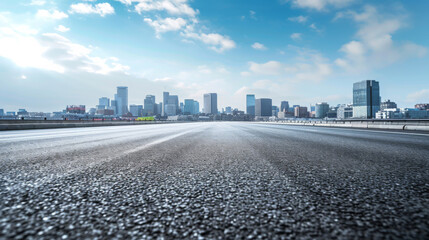 Wall Mural - Empty urban asphalt road exterior with city buildings background. 