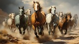 Fototapeta Do przedpokoju - Wild mustangs galloping across a prairie