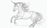Fototapeta Konie - Fantasy Illustration of a wild unicorn Horse. Digital art style wallpaper background in pastel colors.