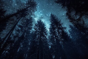 Wall Mural - beautiful and starry dark space forest wallpaper explore cosmic wilderness