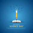 National Science day.open book and science icons concept With pencil and test tube. Vector illustration