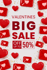 Poster - Valentine's day promotion sale social media post vector illustration. Valentine card template