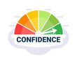 © Graphic Gurus - Gauge graphic depicting confidence level with an arrow in the green zone on a white and gray gradient background