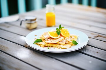 Wall Mural - plate of crepes topped with lemon zest and sugar