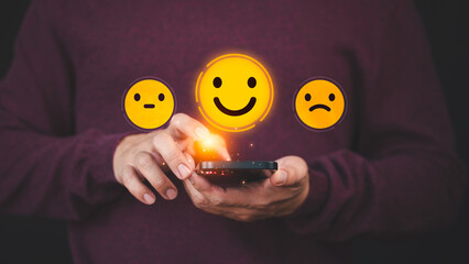 Fototapete - Customer review satisfaction feedback survey concept. Member rate their service experience on online application. Customer can evaluate quality of service leading to reputation ranking of business.